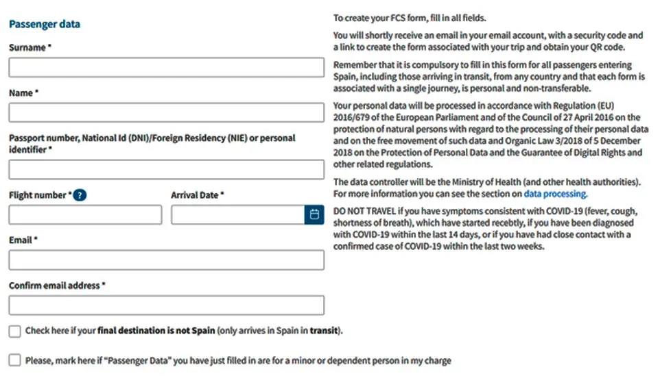 Mandatory health form for travel in Europe